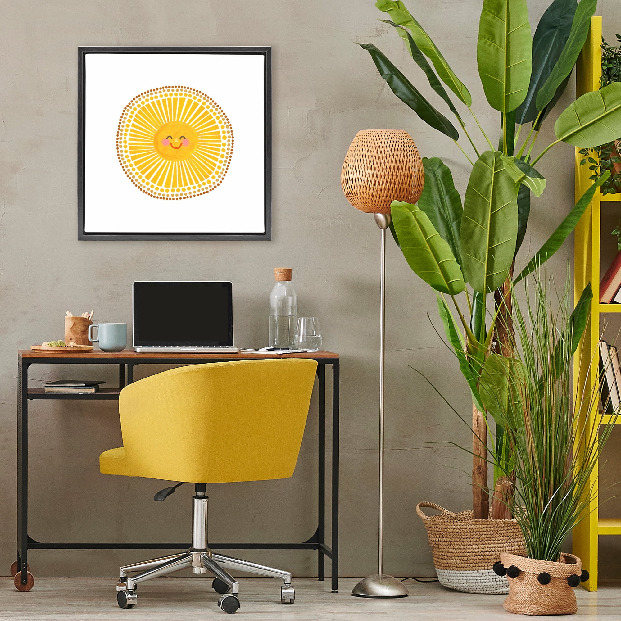 Stupell Industries Yellow Sun's Smile Black Framed Floater Canvas Wall Art, design by Katherine Herrell Studio
