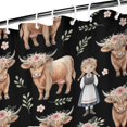 thumbnail image 3 of Black Highland Cow Girl Flower Pattern Shower Curtain 36"x72" ,Bathroom Decorative Shower Curtains Set with 12 Hooks,Modern Waterproof Washable Shower Curtain, 3 of 6