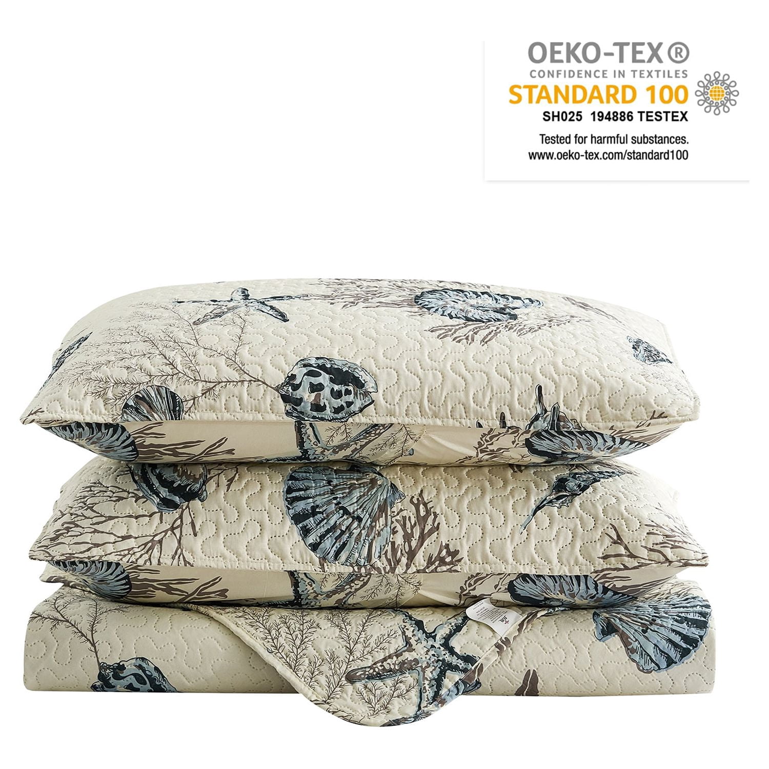 JML 3-Piece Quilt Set with 2 Shams, Soft Microfiber Bedspread Coverlet Set, Queen, Beige Shell
