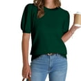 thumbnail image 4 of HAiming Women's Summer Tops Casual Round Neck Puff Short Sleeve T Shirts 2025 Loose Solid Color Basic Blouses, 4 of 9