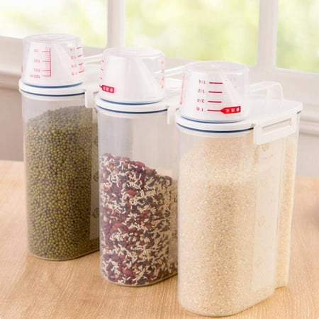 2L Cereal Container Dispenser Storage Box Case Kitchen Foods Rice Flour Container Measurer Cup Insect Moisture (Best Cereal Storage Containers)
