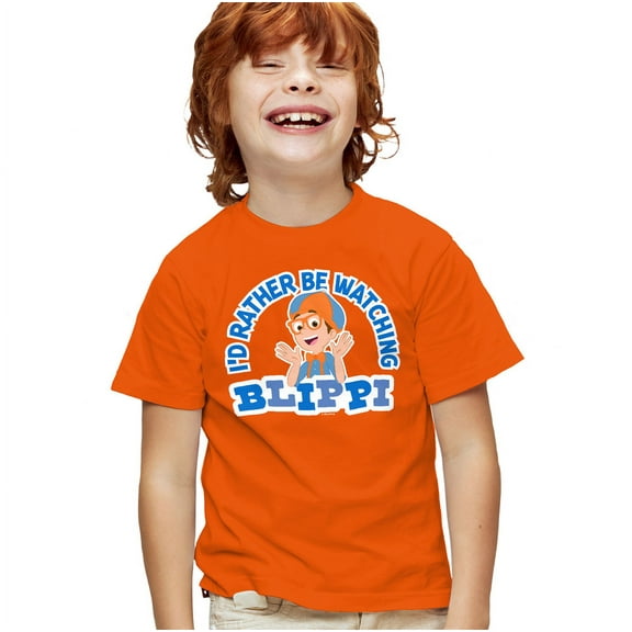 Blippi I'd Rather Be Watching Kids T Shirt for Youth Boys and Girls, Orange, Medium