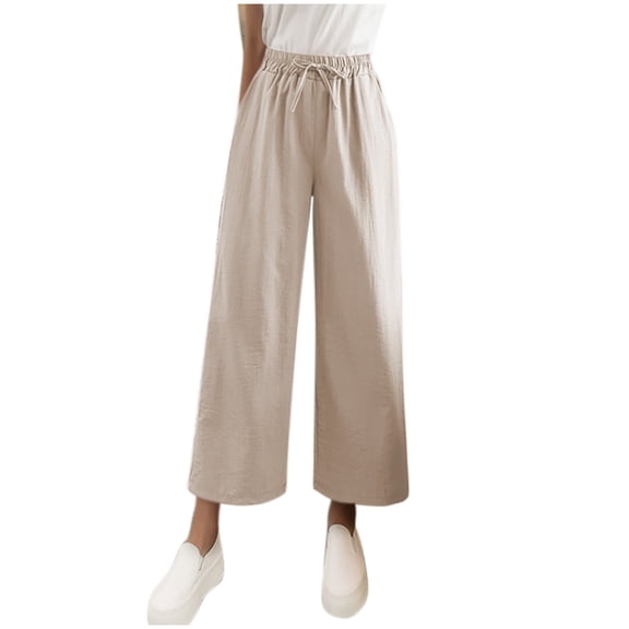 CHGBMOK Women Wide Leg Dress Pants Drawstring High Waisted Casual Long Trousers Solid Loose Spring Summer