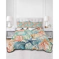 thumbnail image 2 of Full Size Quilt Bedding Set, Coastal Beach Reversible Summer Quilt 3 Pieces, Nautical Summer Coral Starfish Shell Lightweight Bedspreads Coverlets with 2 Pillow Shams for All Seasons, 2 of 5