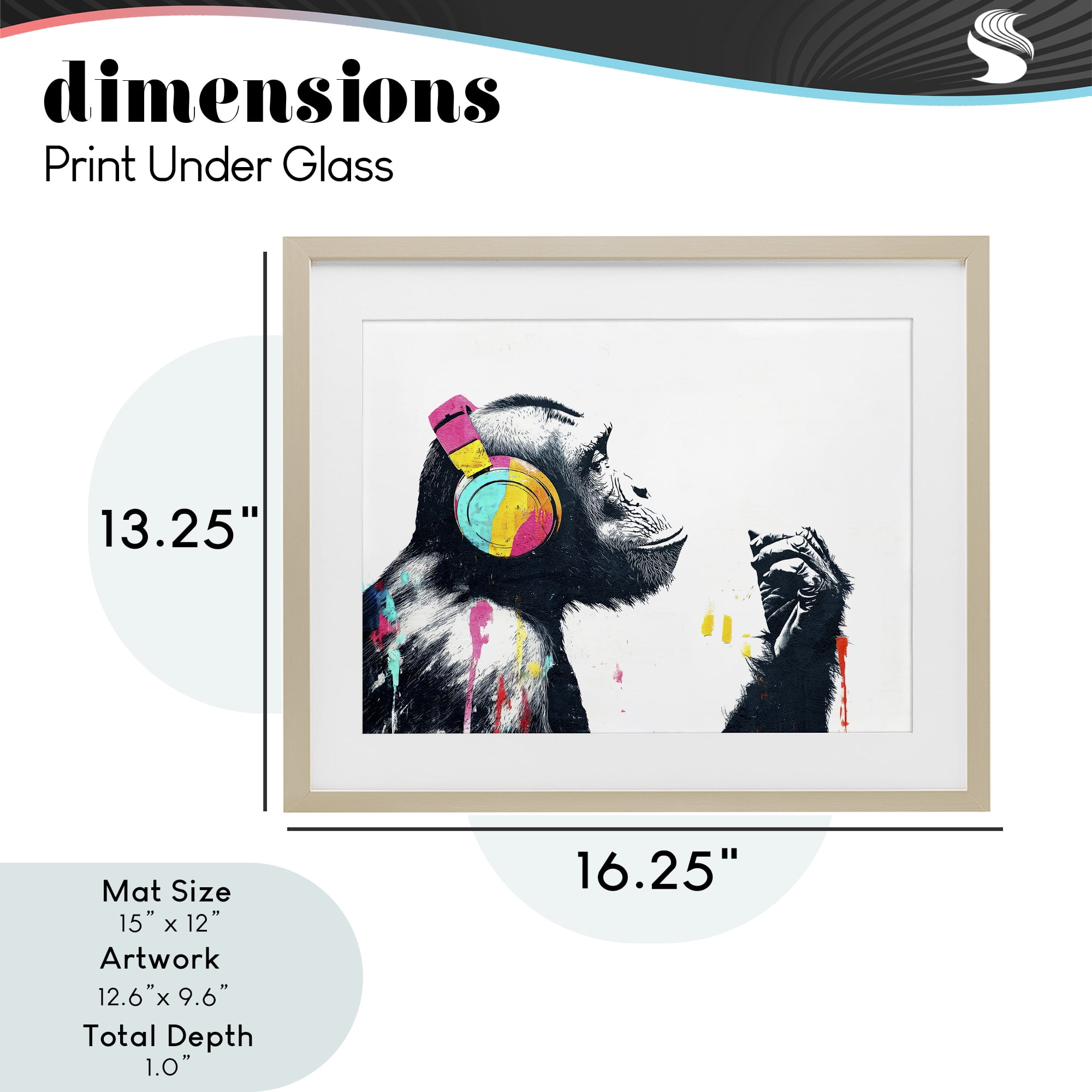 Stupell Industries Ape On Air Headphones Birch Framed Print Under Glass, design by Svetlana Aleynikova