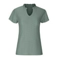thumbnail image 5 of LOVZFMLL Women's Tops Short Sleeve Summer Fashion Eyelet Blouses V Neck Puff Sleeve Pleated T-Shirts Dressy Work Clothes Green M, 5 of 7