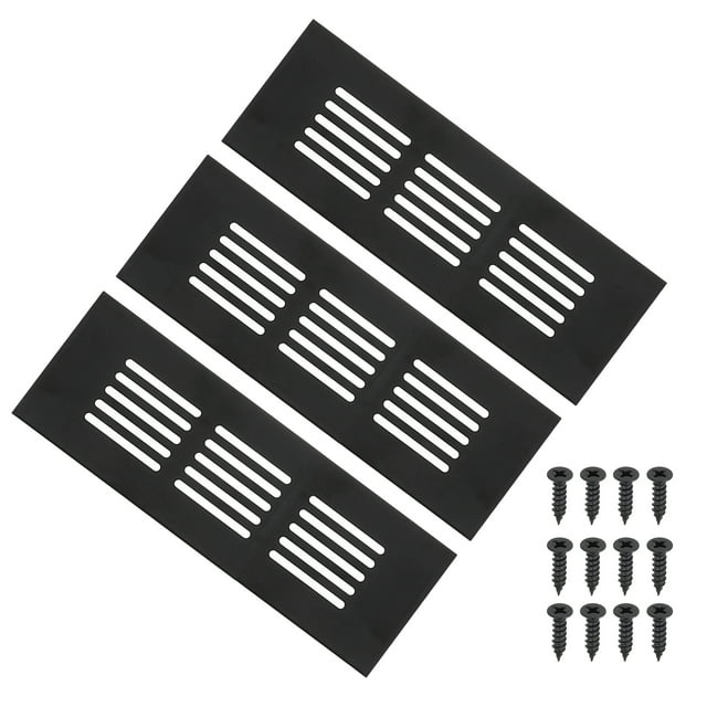 Unique Bargains Housse de Grille d'Aération Rectangulaire 6"x2" 3 Pcs Housse de Ventilation de Porte à Persiennes avec Vis pour Armoire Noir