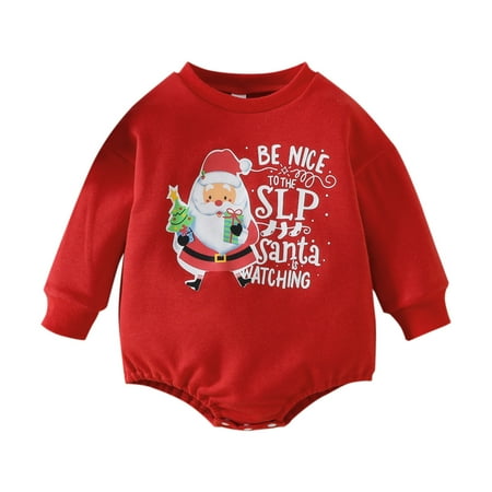 

Toddler Kids Baby Warm Romper Boys Girls Christmas Long Sleeve Letter Santa Pullover Romper Xmas Sweatshirt Bodysuits