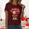 thumbnail image 4 of felwors Teddy Bear Graphic Tee | Valentine's Day Heart Balloons & Flower Casual Crew Neck Short Sleeve Shirt”(Wine, XXL), 4 of 8