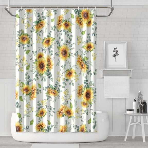 Vintage Sunflower Shower Curtain, Boho Farmhouse Country Floral Waterproof Bathroom Curtain with 12 Hooks 72x72 Inch