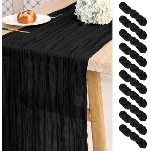 10 Pack Cheesecloth Table Runner Black,10 ft Gauze Table Runner Long Semi-Sheer Rustic Boho Table Runners for Wedding,Bridal Shower,Party,Banquet Decoration(21.5 x 120 Inch)