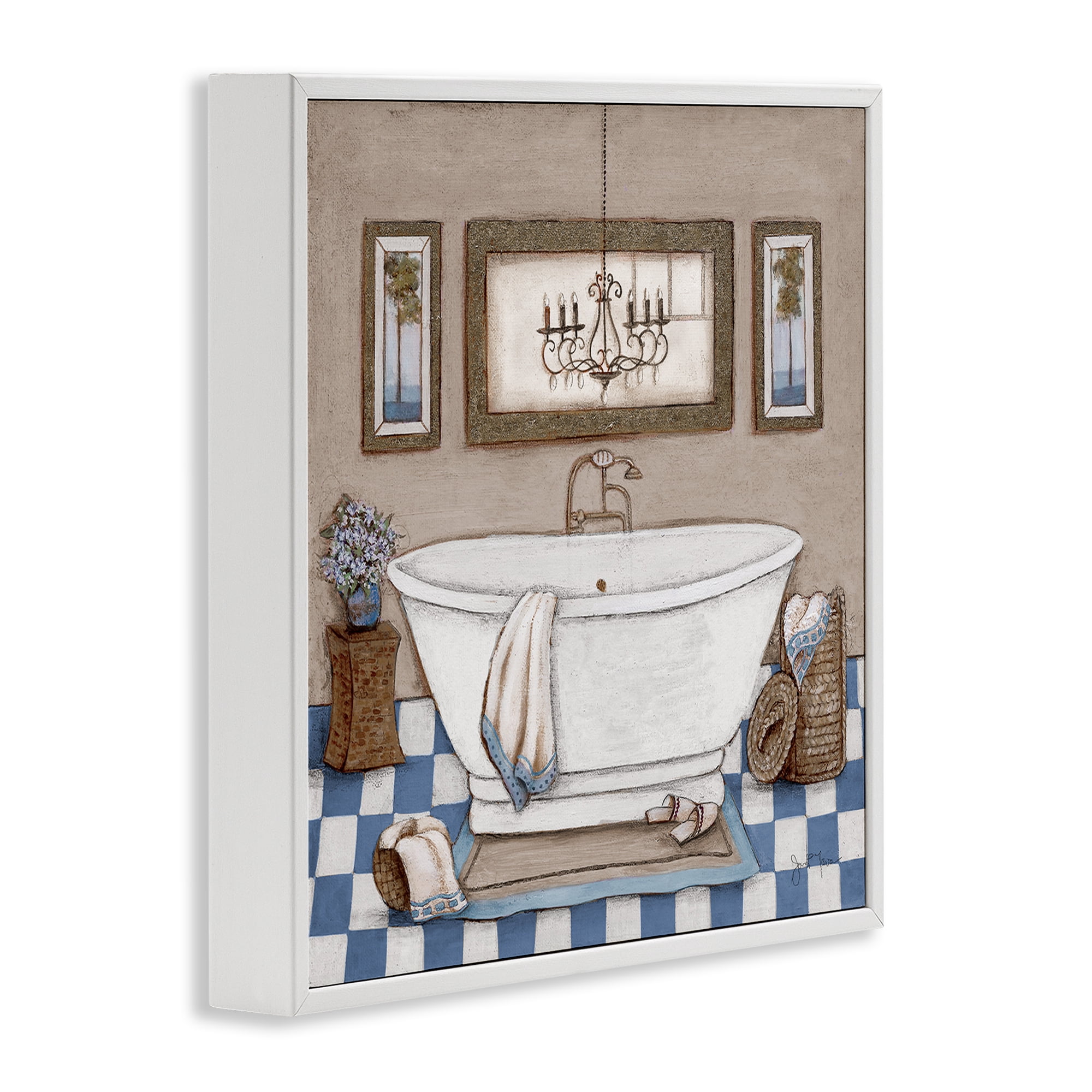 Stupell Industries Checkered Bathroom & Chandelier White Framed Giclee Art, design by Janet Tava