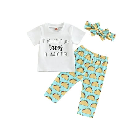 

Bagilaanoe 3pcs Newborn Baby Girl Long Pants Set Letters Print Short Sleeve T Shirts Tops + Trousers + Headband 6M 12M 18M 24M Infant Casual Outfits