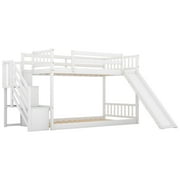 EUROCO Wood Twin over Twin Bunk Bed with Slide and Staircase, Low Profile Bunk Bed with Storage for Kids Teens