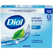Dial Antibacterial Bar Soap, Refresh & Renew Spring Water Deodorant Bar, 4 oz (12 Bars)