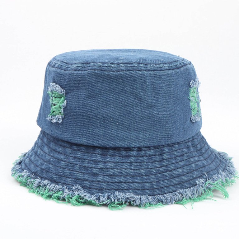 Penkiiy Distressed Denim Bucket Hat Ripped Frayed Edge Sun  display picture 2