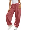 thumbnail image 3 of ABSUYY Womens High Rise Drawstring Elastic Waist Baggy Wide Leg Balloon Parachute Pants with Pockets Pink,Size 2XL, 3 of 8