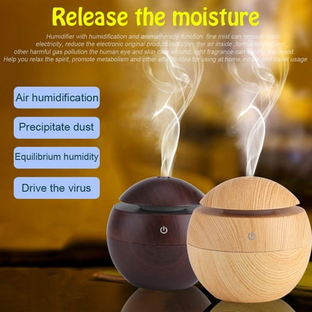Wood Grain Aromatherapy Quiet Air Humidifier,130ML Mini Ultrasonic Cool Mist Humidifier Essential Oil Diffuser USB