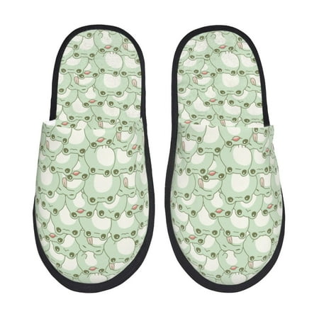 

Fuzoiu Cute Frog Print Unisex Furry Slippers Plush Indoor Shoes Trendy House Slippers Anti-Skid EVA Sole House Shoes for Home Office and Travel -Medium