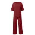 thumbnail image 5 of Womens Two Piece Outfits Casual Loose Long Sleeve Shirts And High Waisted Drawstring Shorts Tracksuit Outfits, Wine - S, 5 of 6