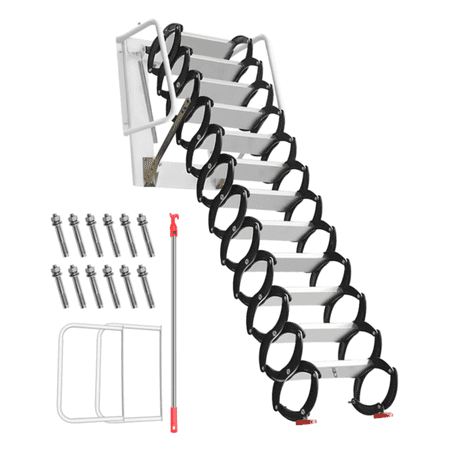 Tanfengu Anti-Slip Folding Loft Ladder, 12-Step Wall Mounted Attic Stairs with Handrail, Sturdy Alloy Ladder for Home Use