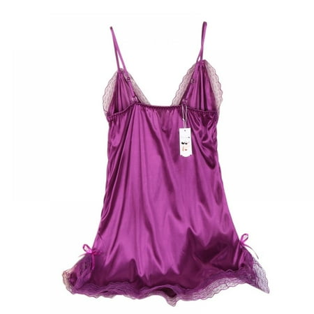 

Xinhuaya Women Lingerie Nightdress Mini Nightgowns Deep-V Straps Skirts Silk Lace Sleepwear