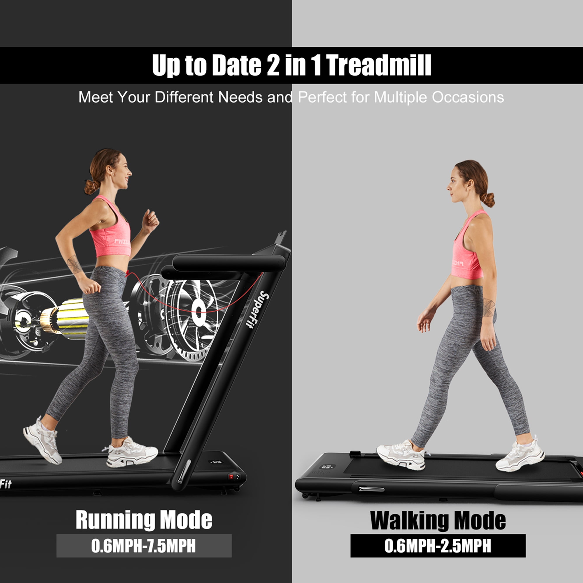 Costway Up To 7.5MPH 2.25HP 2 in 1 Single Display Screen Treadmill Remote Control W/ APP Control Speaker Black
