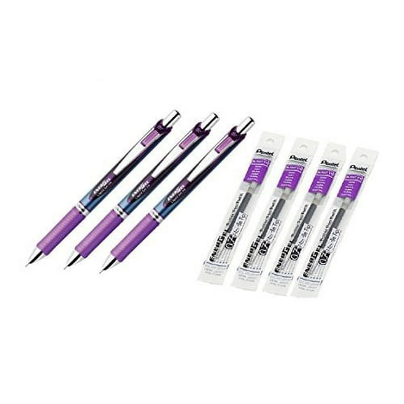 Pentel EnerGel RTX Roller Ball Retractable Gel Pen, Needle Tip, Violet Ink, Medium Point Pentel 3PACK, LRN7-V EnerGel Refills, 0.7 mm Medium Needle Tip, Violet 4PACK