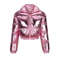 thumbnail image 6 of WCMZJ Women's Shiny Cropped Puffer Jacket Long Sleeve Solid Color Stand Neck Winter Down Coat Hot Pink XXL, 6 of 8