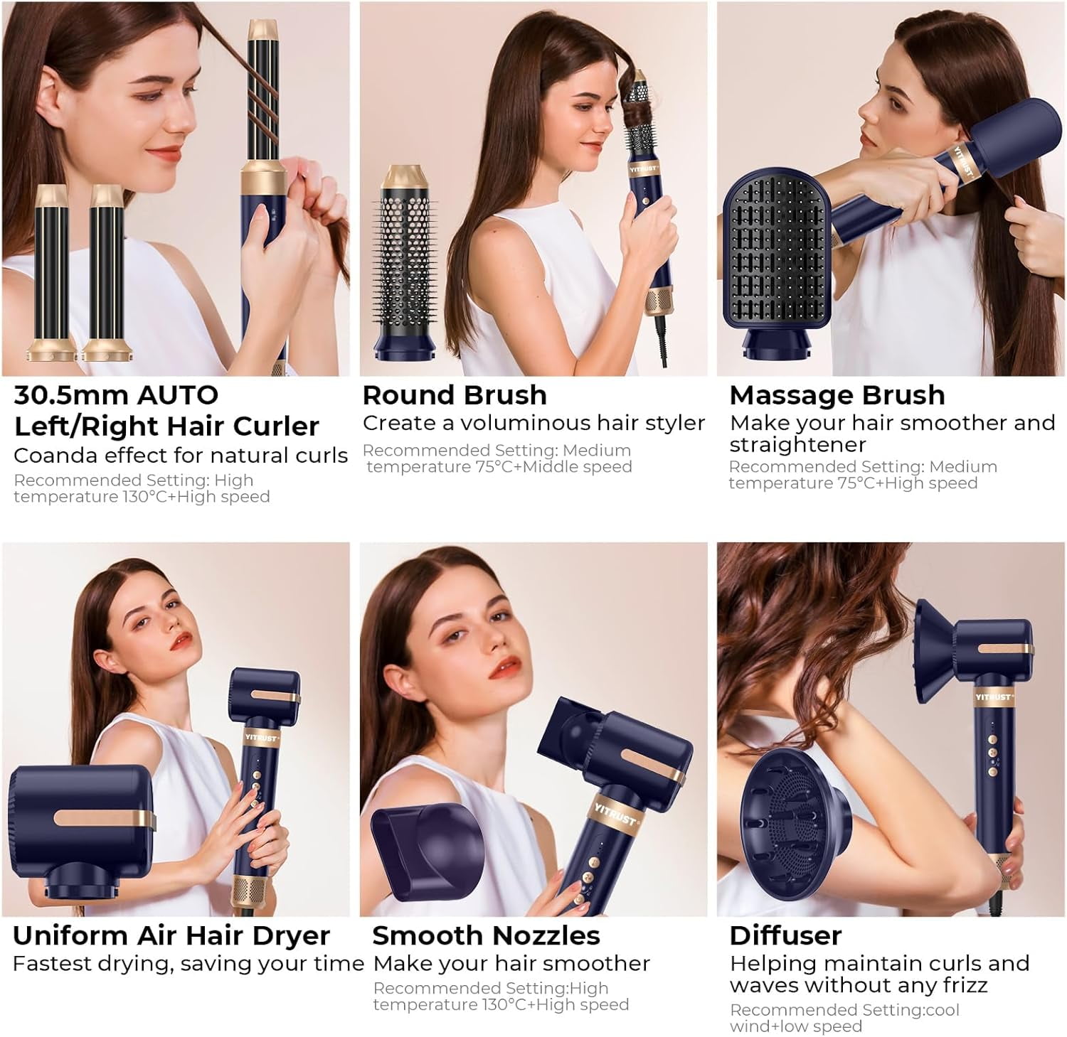 7 in 1 Hair Dryer Brush Blow Dryer Brush 110000 RPM Hot Air Brush Styler Auto Air Curler for Hair Curly Twist Multistyler Professional Ionic Travel Hair Styling Tool Air Styler