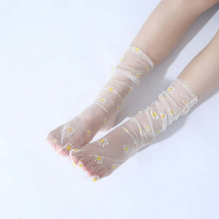 

Socks For Women Spring And Summer Simple Adult Breathable Fashion Trend Broken Flower Pile Simple Skin Color Printed Womens Stockings