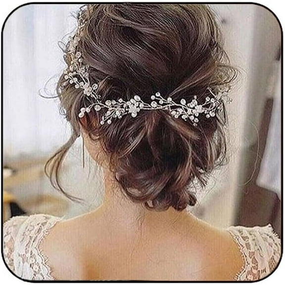 Bride Wedding Pearl Hair Vine Silver Rhinestone Hair Piece Bridal Hair Accessories for Women and Girls