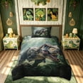 thumbnail image 3 of meiyoeat Jungle Tyrannosaurus Twin Duvet Cover for Boys Men Kids, 3D Wildlife Animal Twin Bedding, Green, Black Reversible, 2pcs, 1 Duvet Cover and 1 Pillowcase, 3 of 6