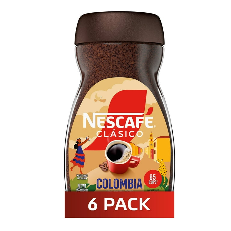 6 pack) NESCAFÉ CLÁSICO Colombia, Medium Roast, Instant Coffee, 6