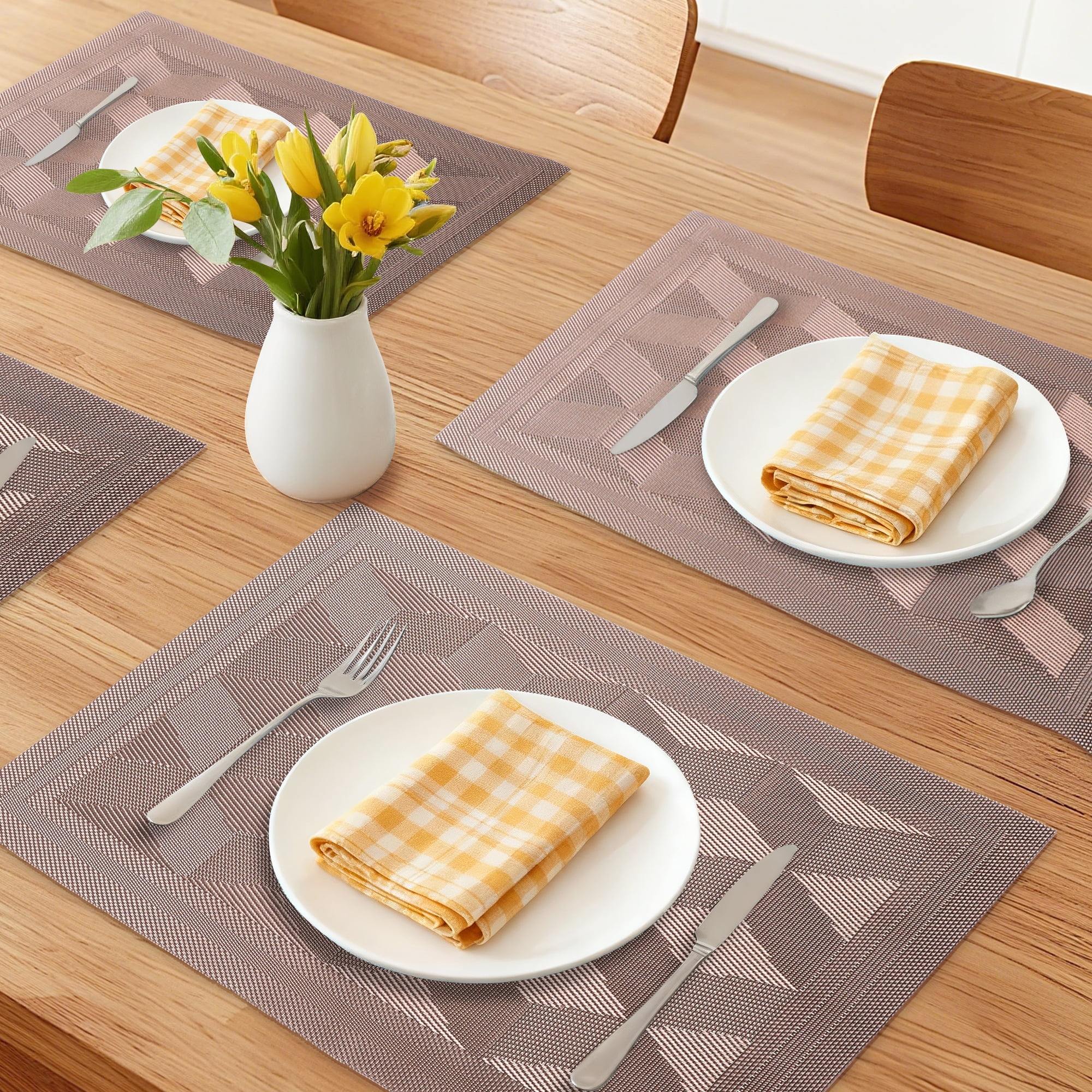 Unique Bargains Set of 6 Washable Plastic Placemats Kitchen Mat Rose Gold
