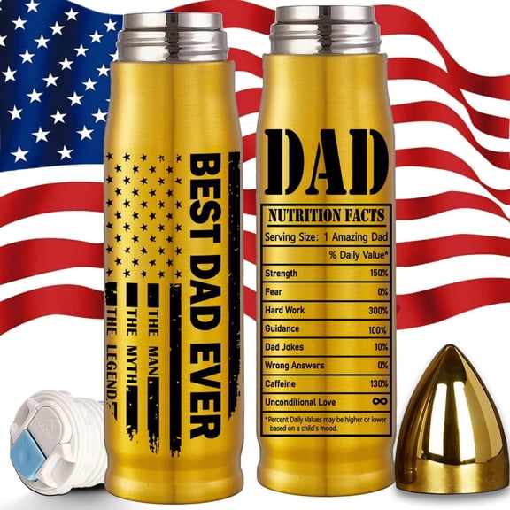 Birthday Gifts for Dad from Daughter Son, Best Dad Ever Gifts, Funny Nutrition Facts Cup, Unique the Man the Myth the Legend Thermos for Men Him Husband, Cool 17 Oz Bullet Tumbler for American Dad