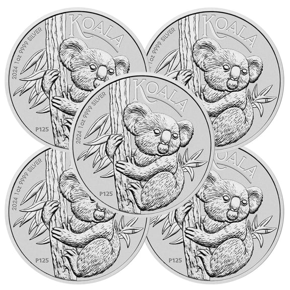 Lot of 5 - 2024 $1 Silver Australian Koala 1 oz Brilliant Uncirculated