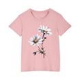 thumbnail image 2 of Cethrio Girls T-Shirts, Crew Neck Floral Print Short Sleeve Cotton Summer Tops Pink Size 7 T, 2 of 5