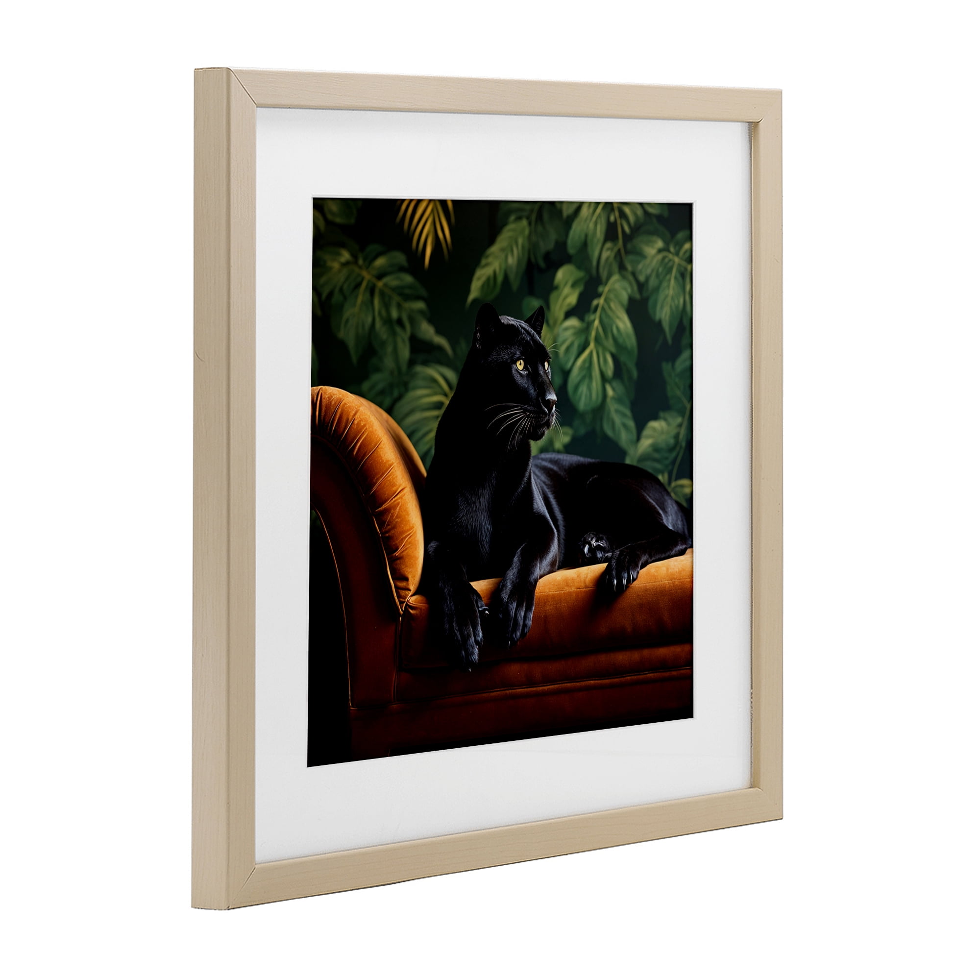 Majestic Panther on Chaise Birch Framed Print Under Glass, design by Lettered and Lined