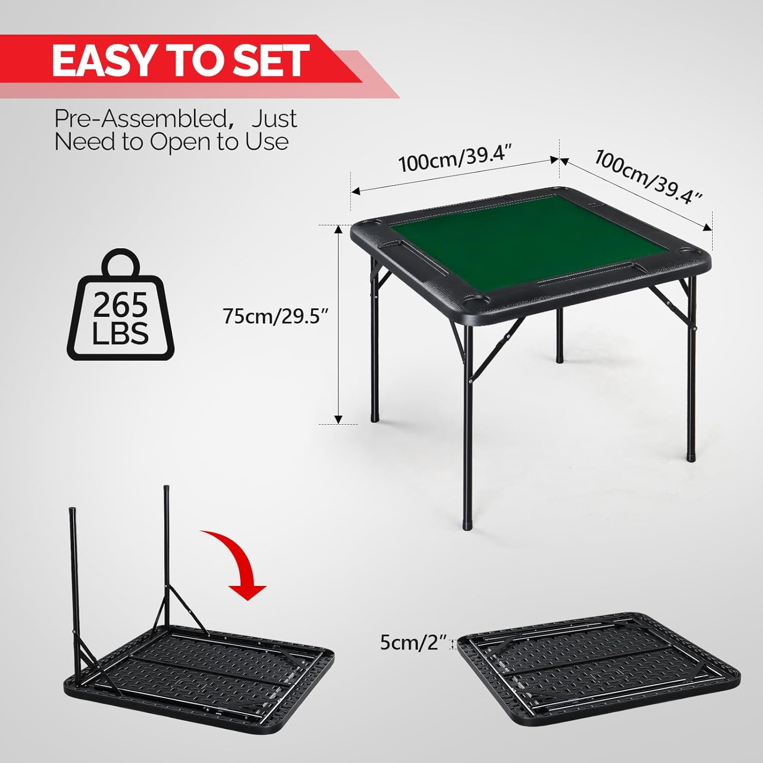 PEXMOR 39.5" Foldable Mahjong Table, 4 Player Card Game Table w/Cup Holders & Chip Grooves, Portable Folding Poker Domino Board Game Table for Blackjack, Texas Hold'em, Jigsaw Puzzles Game