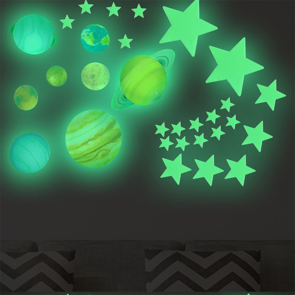 Cadorn 100 - Piece Glow - in - the - Dark Planet Stickers Set, 3D Fluorescent Decals for Kids’ Room Decor