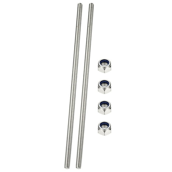 Uxcell Fully Threaded Rod, M12 x 400mm 304 Stainless Steel Right Hand Thread Bar Studs with Nuts, 2 Pcs