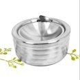 thumbnail image 4 of Cenicero de metal clásico plateado acanalado con tapa para cigarrillos, ceniceros a prueba de viento para exteriores, decoración interior y exterior para patio, 4 of 5