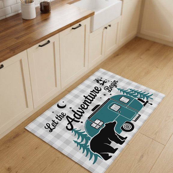 2x3ft Rectangle Rug,Black Bear Green Tree CV Adventure Washable Area Rugs Non-Slip Accent Rug Grey Plaid Soft Circle Carpet for Living Room Bedroom Home Office Decor