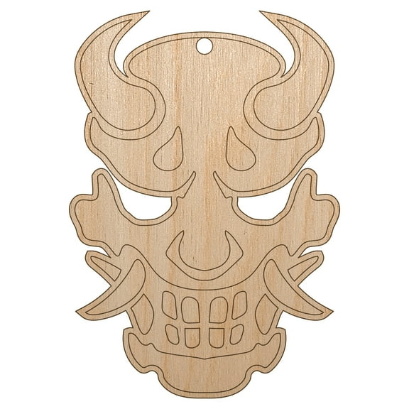 Oni Japanese Demon Mask Wood Holiday Christmas Tree Ornament Unfinished DIY Pre-Drilled Craft