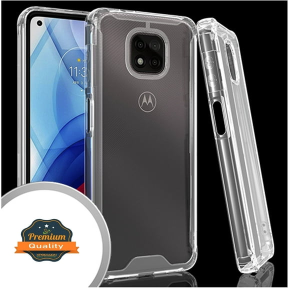 Xpression Case for Motorola Moto G Power 2021 Body Frame [Shock-Absorption] Rugged Hybrid Defender Rubber TPU Clear Hard Back Protective Phone Cover [Transparent]