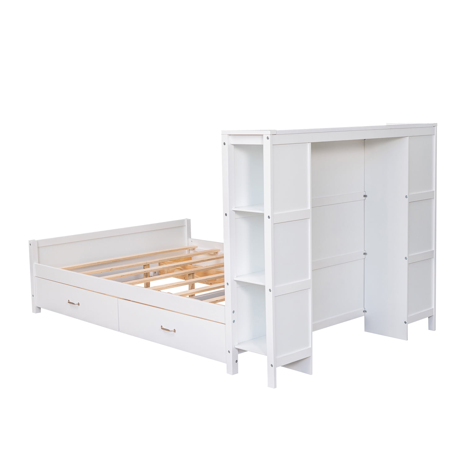 Kepooman Full Size Platform Bed Wood Bed Frame with Drawers and Storage Shelves, White Kepooman Full Size Platform Bed Wood Bed Frame with Drawers and Storage Shelves, White