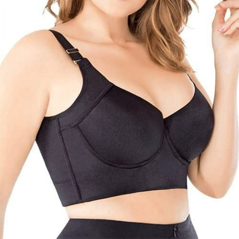 Women'S Deep Cup Bra Hides Back Fat Shapewear Smooths Your Back and  Underarms Full Back Coverage Push Up Sports Bra (5XL, Black) :  : Fashion