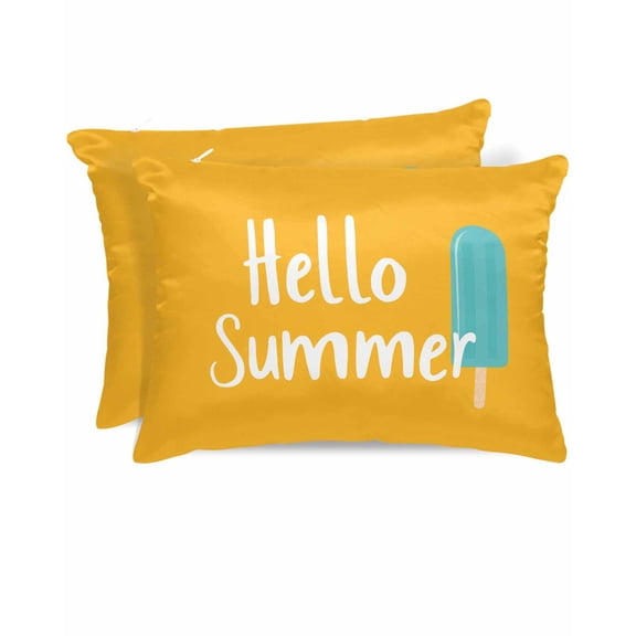 Hokiten King Size Pillow Cases Set of 2, Pillow Covers for Bed, Hello Summer Satin Pillowcases with Zipper for Hair/Skin, Pillow Protector Cover, Ice Cream Yellow Blue 20x36 Inches