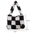 thumbnail image 3 of Bolso Bolso de mano grande de cuadros de felpa para mujer (enrejado negro), 3 of 5